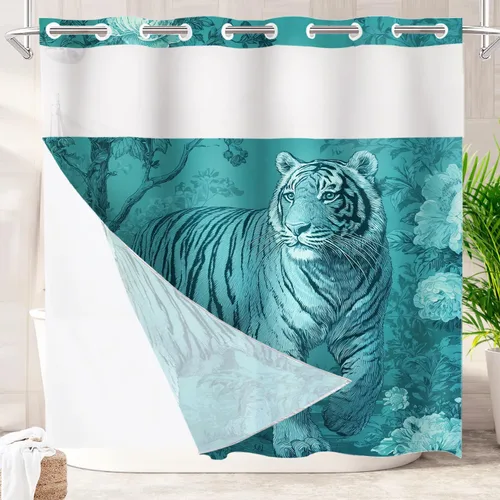Vista 40 de Batmerry Maritime Nautical Hookless Shower Curtain with Snap in Liner Set, Anchors Ship Wheel Bath Curtain Magnetic Hem Quick-Drying Waterproof