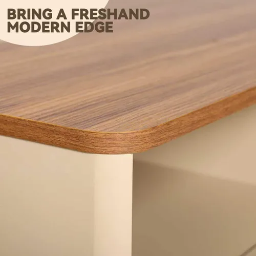 Vista 8 de Mesa de centro de granja con almacenamiento, mesa auxiliar rectangular de forma ajustable, mesa central con 8 ruedas y 2 cajones, mesa de centro