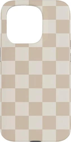 Vista 14 de iPhone 16 Vanilla Blanco café crema a cuadros ajedrez patrón clásico caso
