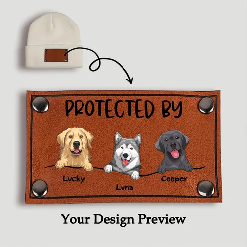 Vista 2 de Gossby Gorro de bebé personalizado con parche de cuero vegano para niño y niña, protegido por - Regalo personalizado para recién nacido, niño