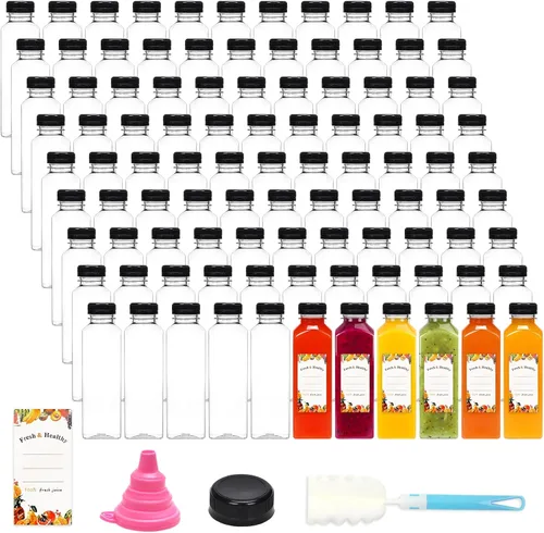 Vista 10 de Moretoes - 8 unidades de botellas de jugo de 16 onzas, botellas de plástico con tapas, botellas reutilizables para jugos para bebidas, batidos