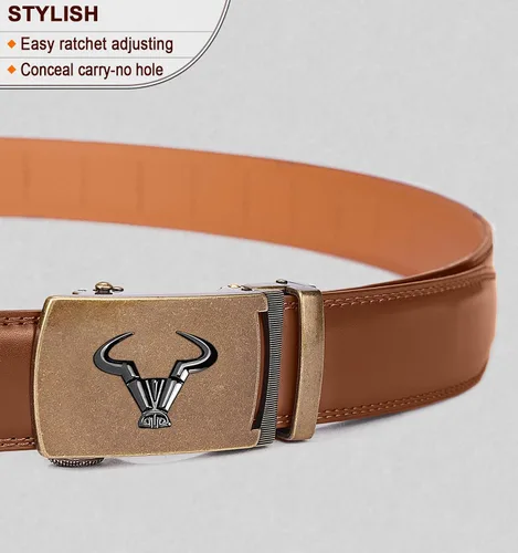 Vista 2 de BULLIANT Cinturón de los hombres, correa del trinquete de la marca de cuero genuino para el vestido de los hombres del regalo, tamaño modificado