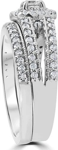 Vista 3 de 1 Carat Vintage Halo Diamond Engagement Wedding Ring Set 14K White Gold