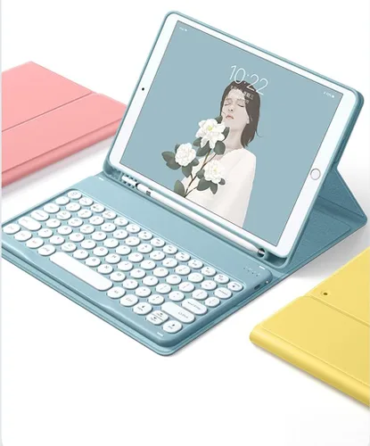 Vista 2 de Funda para teclado Galaxy Tab S6 Lite de 10.4 pulgadas 2024/2022/2020 con mouse Bluetooth, teclado magnético desmontable a color, teclado Bluetooth