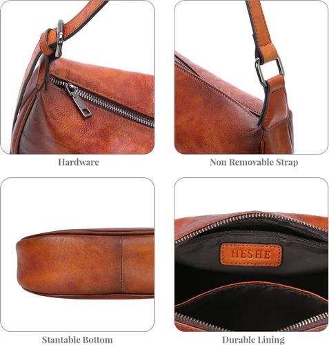 Vista 7 de HESHE Bolsos cruzados para mujer, bolsos de cuero de diseñador, bolso de hombro vintage, bolso Hobo Crescent