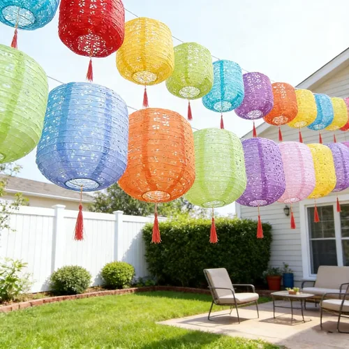 Vista 5 de 10 linternas de papel chino, año nuevo, primavera, festival, 6 pulgadas, variedad de colores con luces LED, faroles colgantes de San Valentín