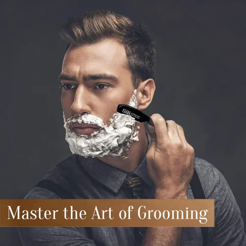 Vista 4 de Facón Navajas rectas para hombres - Kit de navaja de barbero profesional de hoja recta con 100 cuchillas, afeitadora de acero inoxidable japonés El