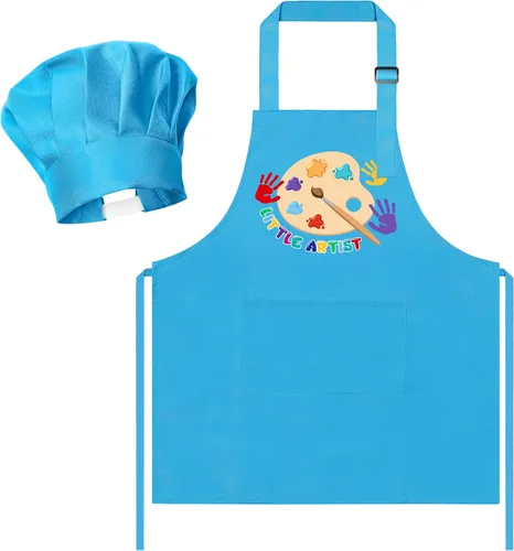 Vista 29 de R HORSE Juego de delantal y sombrero de chef para niños, 2 piezas, mini parrilla ajustable, delantal de cocina para niños, juego de rol, juguete