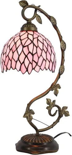 Vista 7 de Tiffany Table Lamp, Stained Glass Desk Light, 8X10X21 Inches, Metal Leaf Base (Brown Green Leaf)