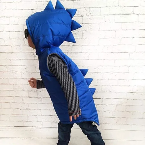 Vista 2 de BULINGNA Chaleco de dinosaurio sin mangas con capucha y cremallera para niños y niñas