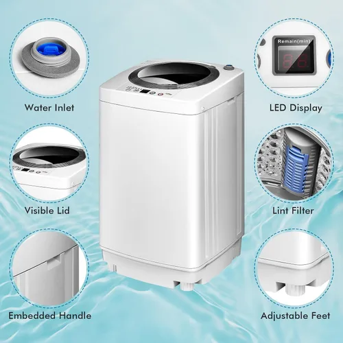 Vista 8 de RELAX4LIFE Lavadora portátil completamente automática, capacidad de 8 libras con 6 programas y 3 niveles de agua, pantalla LED, bomba de drenaje