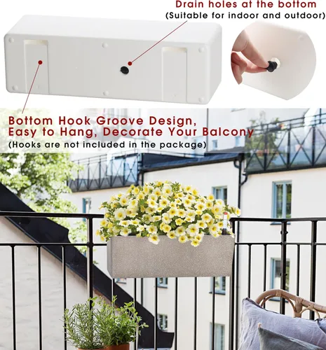 Vista 5 de Macetas alargadas con autorriego para ventana, de 5.5 x 16 pulgadas, para interiores, hogar, jardín, maceta decorativa moderna para todas