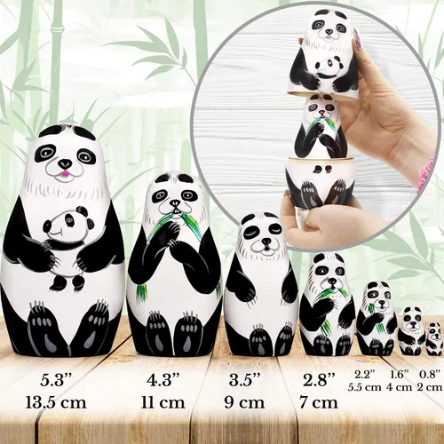 Vista 3 de AEVVV Juego de 7 muñecos de anidación lindos, figuras de panda, osos panda anidables, muñecas rusas apilables, muñeca Matryoshka