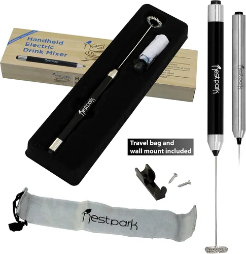 Vista 7 de Nestpark Mezclador de bebidas portátil pequeño Batidora eléctrica de mano - Licuadora de café Keto inalámbrica y funciona con pilas a prueba de balas