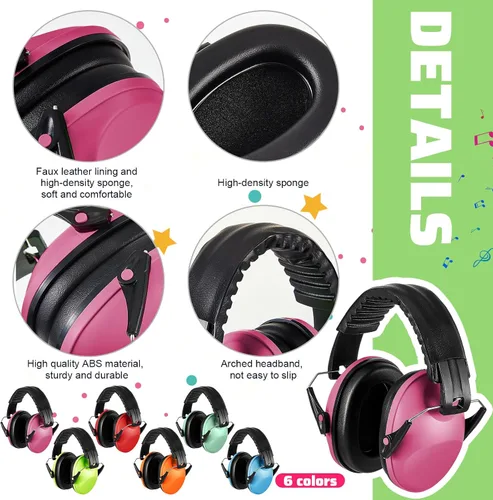 Vista 3 de Amylove 6 audífonos con cancelación de ruido para niños y adultos, protección auditiva de 27 dB con reducción de ruido