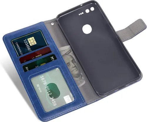 Vista 3 de Asuwish Compatible con Google Pixel 1 Wallet Case Protector de pantalla de vidrio templado y cubierta de cuero con tapa para tarjetero, accesorios