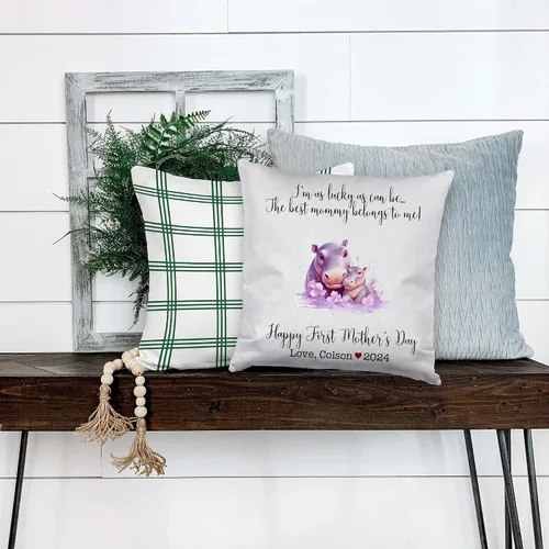 Vista 4 de Generic Custom Mama Hippopotamus with Childs, First Mother's Day Custom Pillowcase, Personalized Mother's Day Pillowcase, Gift for Mom, Home Decor