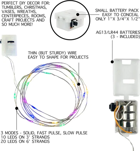 Vista 3 de Hogg Serie DIY – Luces de vaso – Guirnalda de luces de hadas de 6 pies, multicolor, paquete de 4