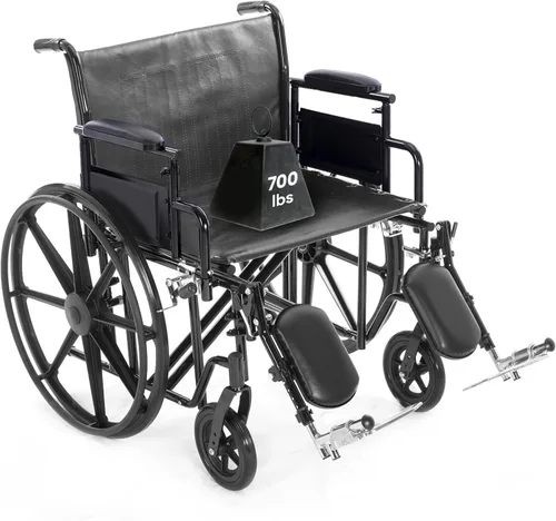 Vista 12 de Silla de ruedas bariátrica de servicio pesado para adultos - Negro - Brazos de escritorio removibles y reposapiernas elevados - Altura estándar