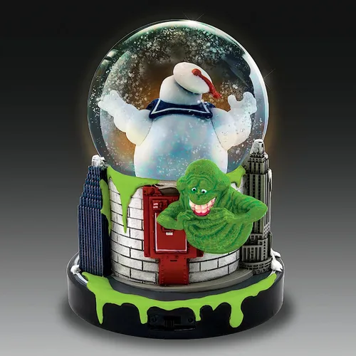 Vista 5 de Globo iluminado con purpurina de los Cazafantasmas con The Stay Puft Marshmallow Man ATOP una base esculpida