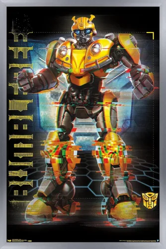 Vista 15 de Trends International Hasbro Transformers: Bumblebee - Póster de pared Glitch, 14.725 x 22.375 pulgadas, versión enmarcada de madera de granero