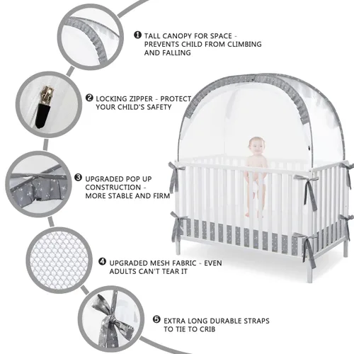 Vista 4 de L RUNNZER Tienda de campaña desplegable para cuna, toldo de red para mantener al bebé dentro, mosquitera para cuna con ventana de visión, cubierta
