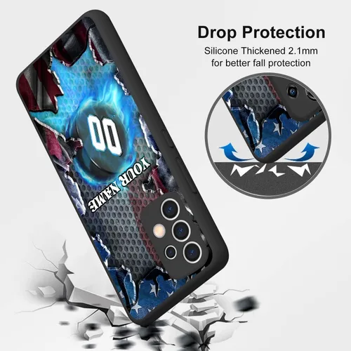 Vista 5 de Personalized Ice Hockey vs Name Number US Flag Decor Rubber Cover Phone Case for Galaxy America Fire