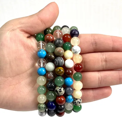 Vista 303 de Gem Avenue Handmade Round Bead Stretch Bracelet Unisex Natural Stone Beaded Jewelry for Men & Women, Elastic Wristband for Daily Wear