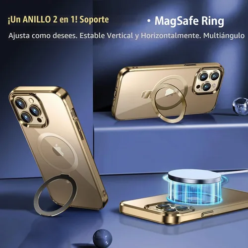 Vista 2 de [Anillo de CD compatible con soporte invisible MagSafe] Funda magnética para iPhone 12 / iPhone 12 Pro, parachoques galvanizado que no se pone Dorado