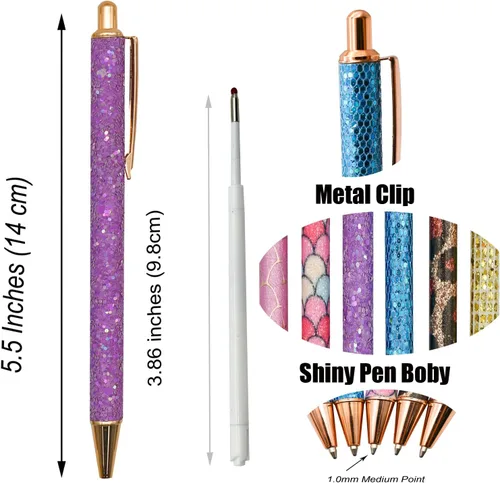 Vista 2 de 6 bolígrafos brillantes de metal con estampado de leopardo, tinta negra para mujeres y niñas, bodas, fiestas, oficina