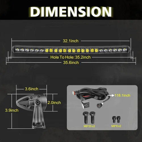 Vista 2 de Barra de luz curvada de 30 pulgadas + cápsulas LED ámbar delgadas, 2 unidades de 7 pulgadas