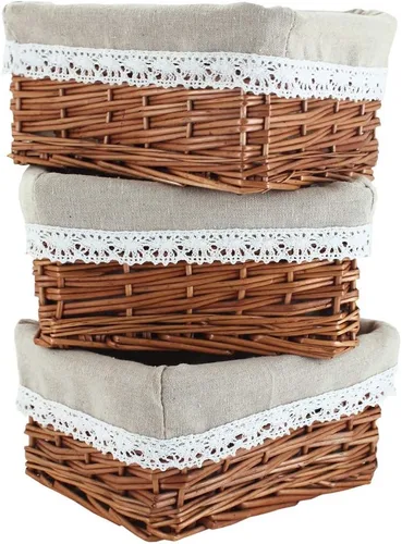 Vista 7 de KINGWILLOW Cesta de almacenamiento de mimbre con forro, 3 unidades, cesta rectangular hecha a mano de sauce pequeña para artículos diversos