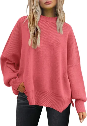 Vista 119 de Lillusory - Suéter extragrande con mangas de murciélago y cuello redondo para mujer, prenda moderna de otoño de tejido de punto sin botones