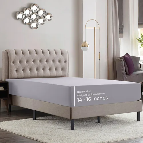 Vista 18 de Empyrean Bedding Sábanas de cama individual – Sábana bajera ajustable de 14 a 16 pulgadas individual – Sábana bajera súper suave individual – Sábana