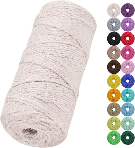 Vista 27 de Cuerda de yute natural de 0.079 pulgadas y 328 pies para manualidades, cuerda de yute de colores de 3 capas para envoltura de regalos, jardinería
