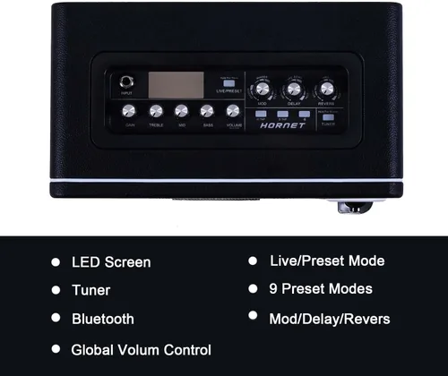 Vista 3 de MOOER Combo de amplificador de guitarra de 15 W, amplificador de práctica con 9 modelos de amplificador digital, altavoz de 6.5 pulgadas, Bluetooth