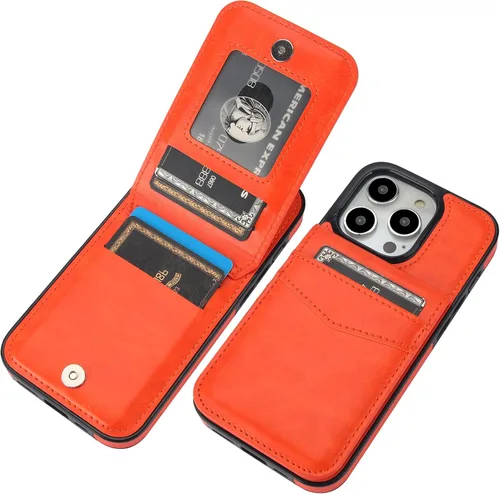 Vista 8 de KIHUWEY Compatible con iPhone 14 Pro Funda Cartera con Tapa con Soporte para Tarjetas de Crédito, Cuero Premium con Cierre Magnético, Función Atril