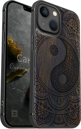 Vista 17 de Carveit Funda magnética de madera para iPhone 13 [madera natural y TPU suave negro] Funda protectora de madera única y elegante a prueba de golpes