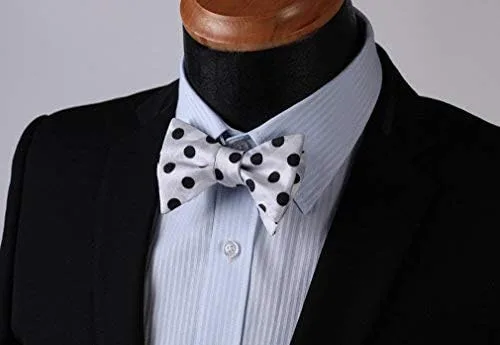 Vista 3 de HISDERN Pajaritas para hombre, diseño de lunares, corbatín y bolsillo cuadrado, clásico, esmoquin de negocios, boda, pajaritas, pañuelo