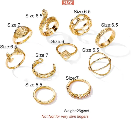 Vista 7 de Juego de anillos de nudillos dorados y plateados para mujeres y niñas 10 anillos BOHO anillos de cadena de serpiente vintage anillo de declaración
