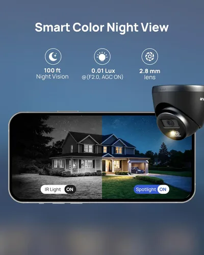 Vista 2 de ANNKE Paquete de 2 cámaras de seguridad PoE de 5MP con micrófono/audio, cámaras IP para exteriores con lente gran angular de 0.110 in, visión