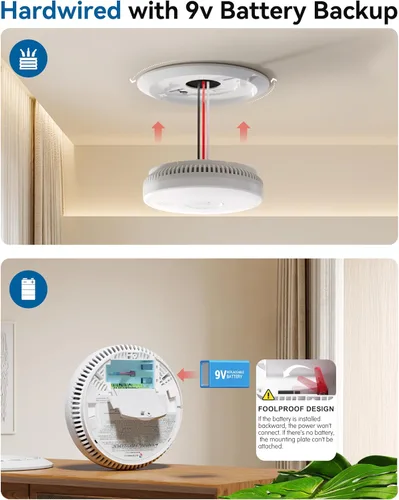 Vista 3 de SITERWELL Detector de humo fotoeléctrico alarma de humo 9V batería