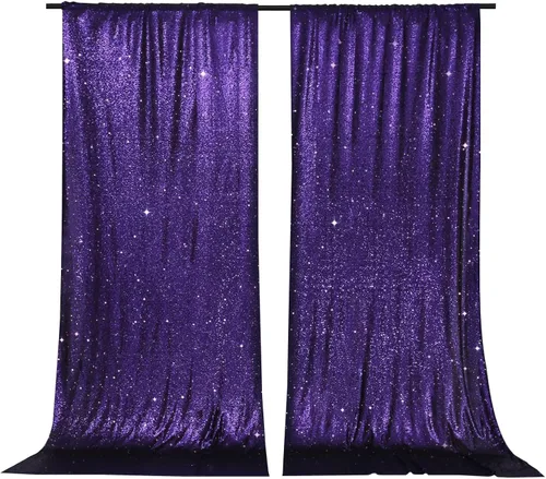 Vista 38 de PartyDelight Cortinas de fondo de lentejuelas color azul bebé, 2 paneles de 2 x 8 pies, alta densidad de 0.118 in, fondo de lentejuelas brillantes