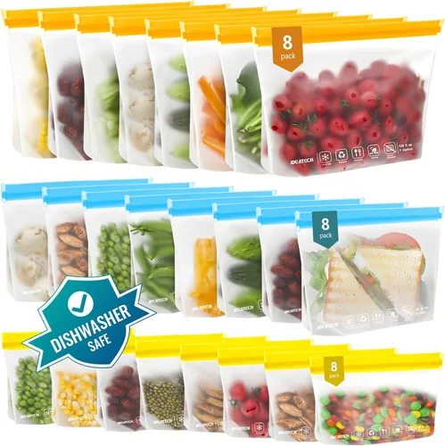 Vista 12 de IDEATECH Paquete de 12 bolsas de almacenamiento de alimentos aptas para lavavajillas, bolsas de congelador sin BPA, bolsas reutilizables