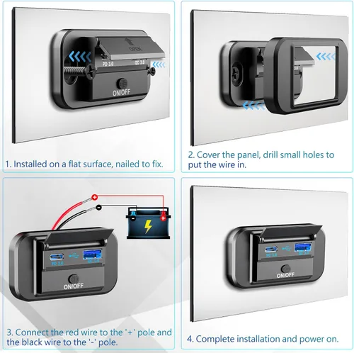 Vista 7 de Carga rápida dual 3.0, salida USB RV Qidoe Panel de montaje en pared de 12 voltios salida USB accesorios de coche con interruptor de alimentación