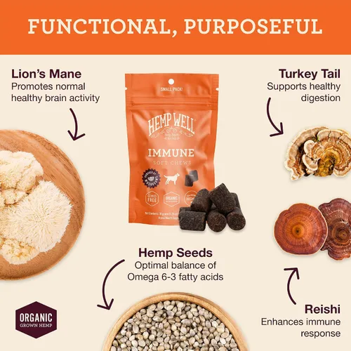 Vista 2 de Hemp Well Masticables suaves para perros de apoyo inmunológico: apoya un sistema inmunológico saludable para perros, de origen orgánico