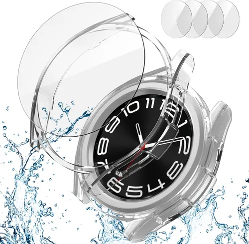 Vista 11 de Paquete de 2 + 4 fundas con protector de pantalla para Samsung Galaxy Watch 6 Classic de 1.693 in, JZK 2 Hard PC Bumper Case + 4 protectores