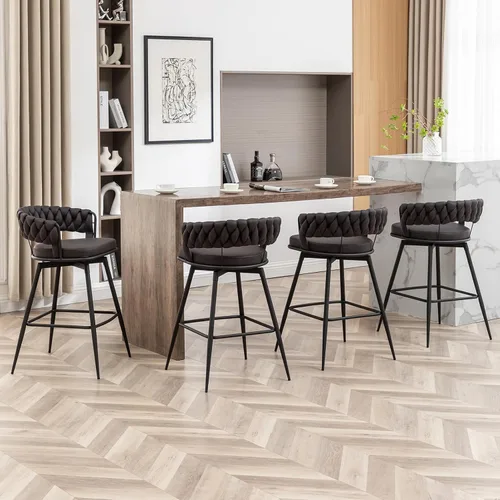 Vista 10 de Canxkun Juego de 2 taburetes de bar de altura de mostrador, sillas de bar modernas de 26 pulgadas con respaldo tejido, taburetes de bar giratorios