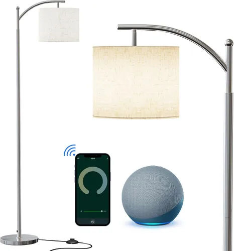 Vista 8 de SUNMORY Lámpara de pie de arco, lámpara de pie moderna con bombilla de 9W y 3 temperaturas de color, lámparas de pie de metal con pantalla colgante