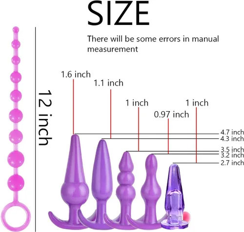 Vista 3 de Juego de 6 tapones anales de silicona impermeables para mujeres y hombres, con kit de enchufe de cuentas, paquete de 6 tapones anales, color morado